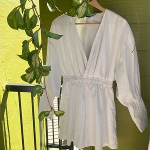 Pretty Little Thing white long sleeve shirt dress
